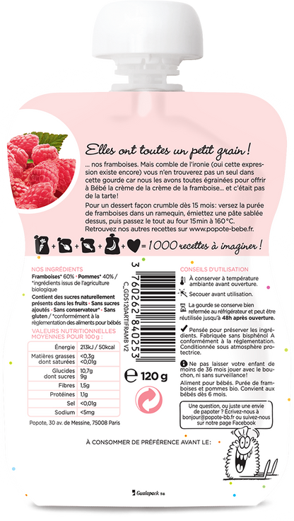 Popote -- Gourde compote framboise bio - 120 g